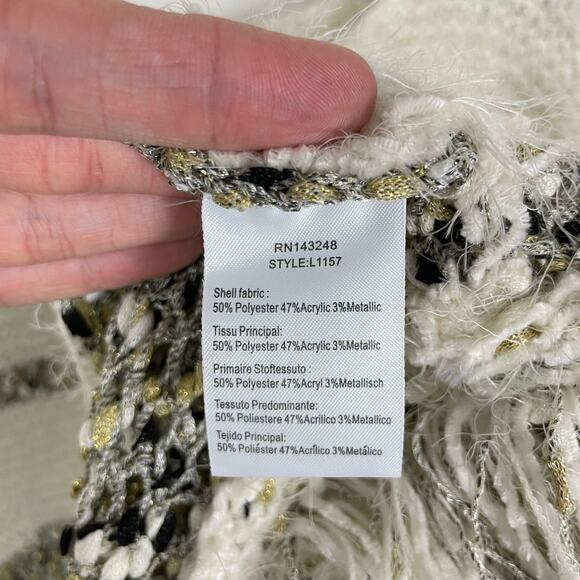 Moth | Anthropologie NWT White Soft Chunky Knit Metallic Stripe Fringe Sweater - Picture 11 of 12